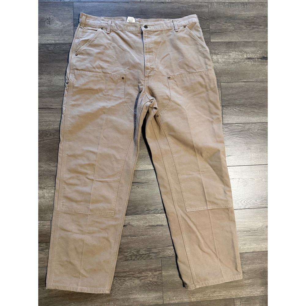Vintage Carhartt B136 SDL Sandstone Double Front Work Dungaree Khaki Pants 42x30